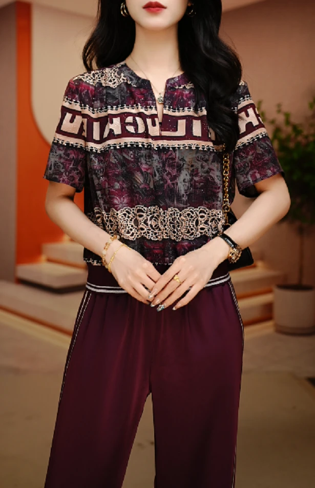 条纹蕾丝-新款2025时尚舒适百搭减龄优雅轻奢气质套装