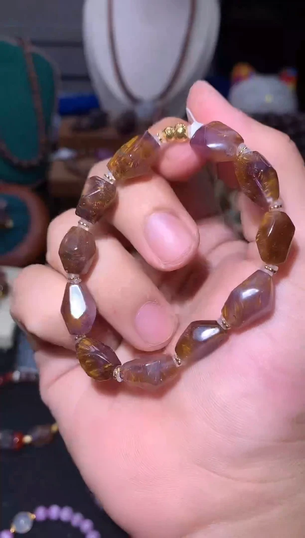 18K金镶嵌珠宝半成品水晶极光紫钛手串