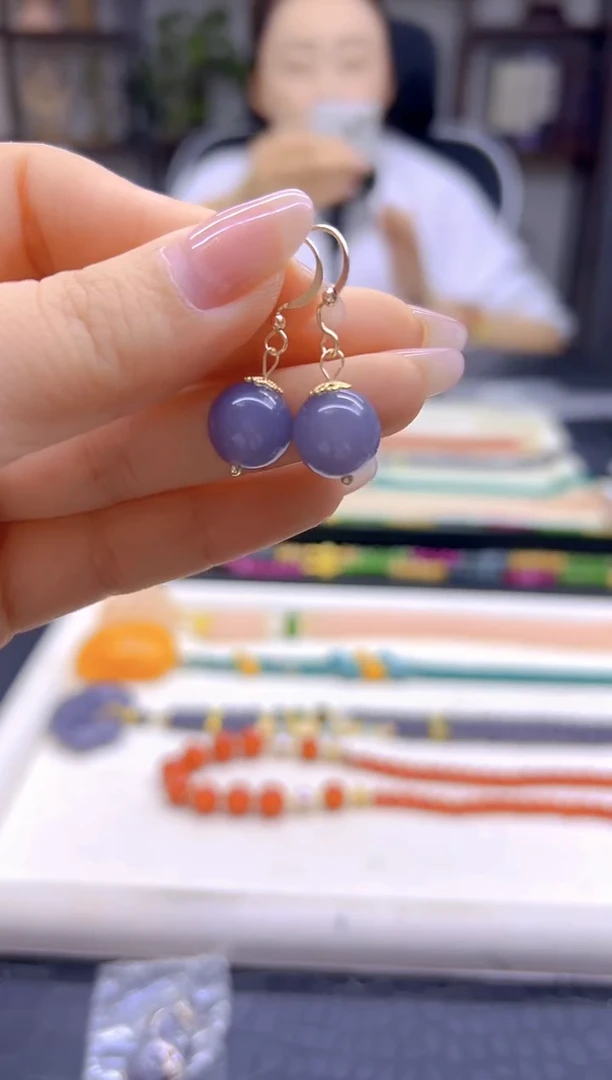 14K金镶嵌和田玉耳饰DIY款E664