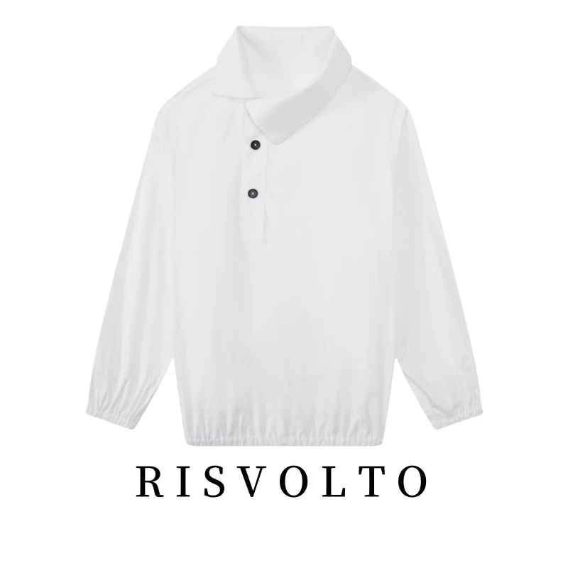 RISVOLTO 秋冬纯棉打底内搭白色衬衫女春秋衬衣上衣外套6016