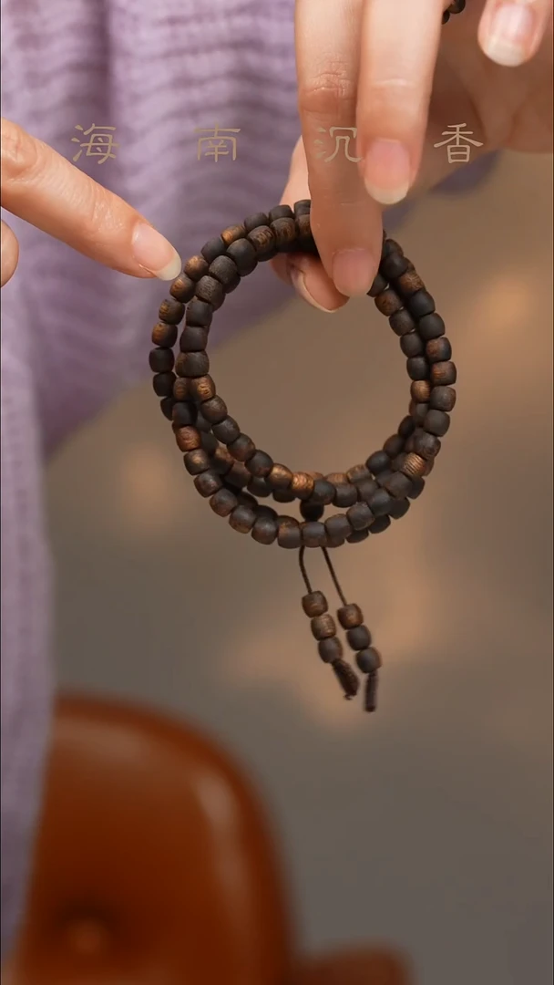 沉香手串海南绿奇楠沉水浮5mm+老型珠鼓珠多圈14g+