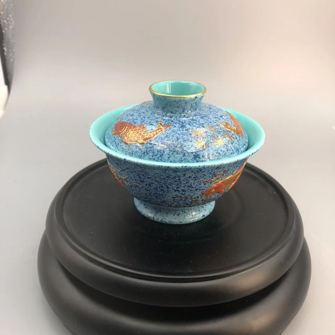 景德镇官方甄选 何平窑 许国胜/金玉满堂盖碗（撒蓝）