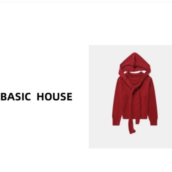 Basic House/百家好羊毛带帽围巾披肩性价比气质老钱风套头毛衣