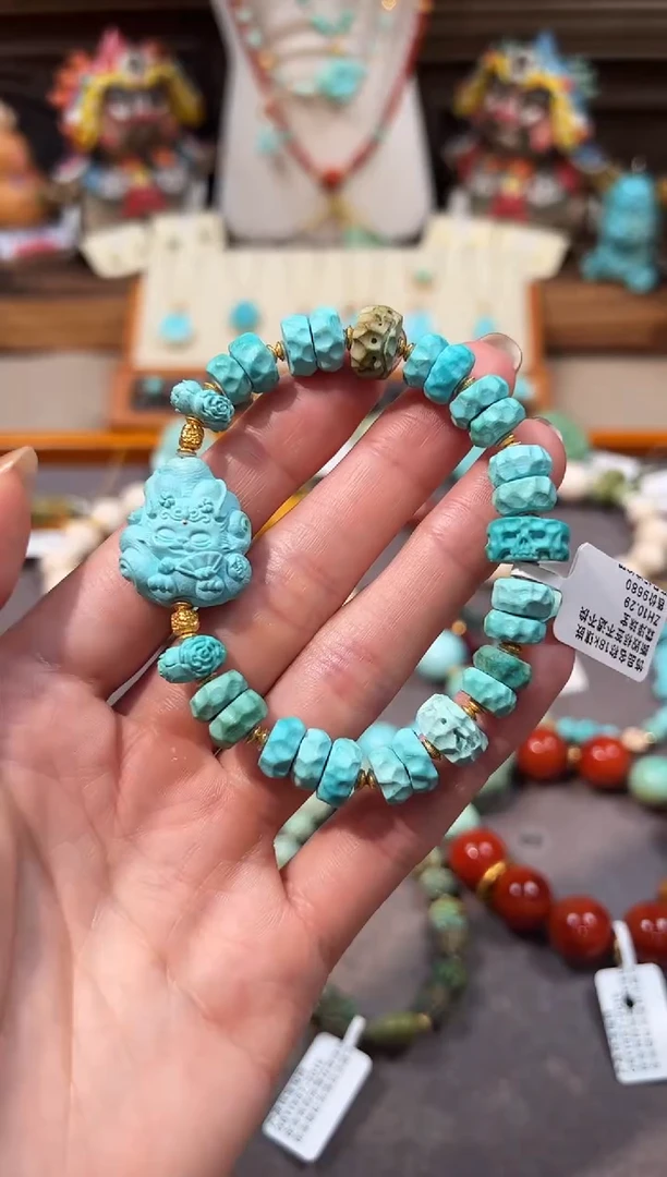 18K金镶嵌绿松石手链凤九手链