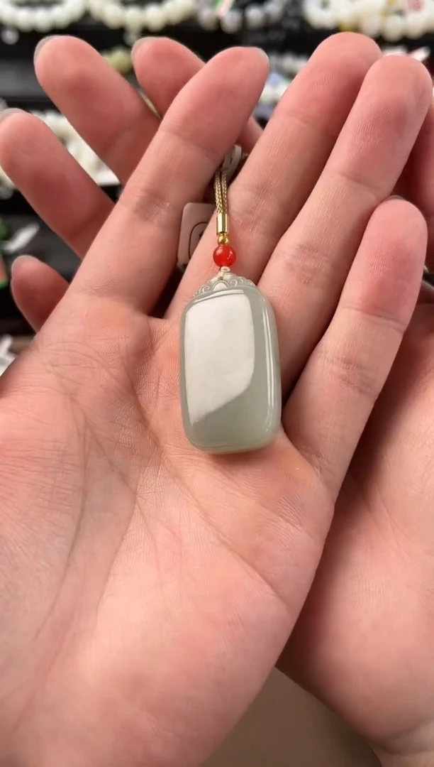 【闪购商品】和田玉无事牌未镶嵌且末青白无事牌微色差