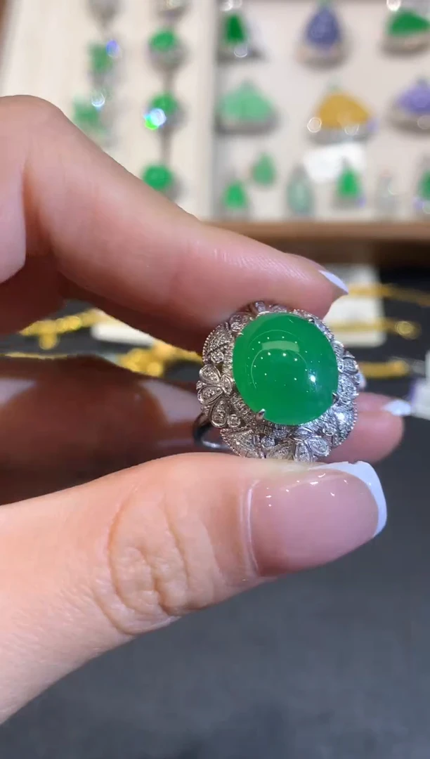 翡翠戒指18K金镶嵌AL多样性发其一