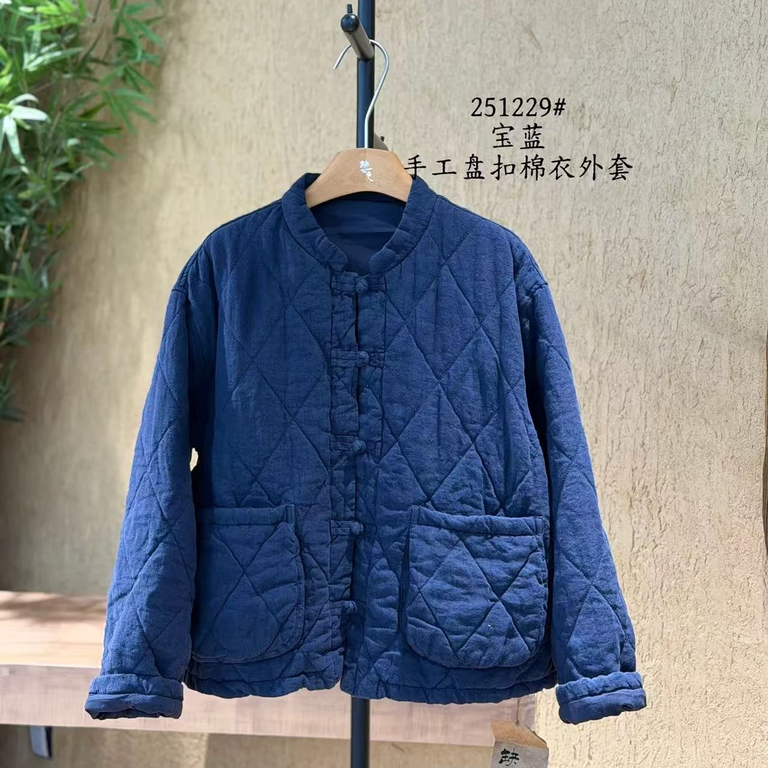 2025冬季新款亚麻盘扣棉衣外套251229短款休闲加厚保暖秋冬