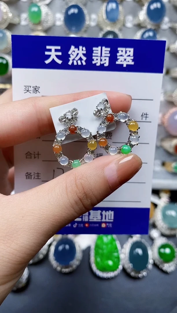翡翠银S925镶嵌耳饰0175