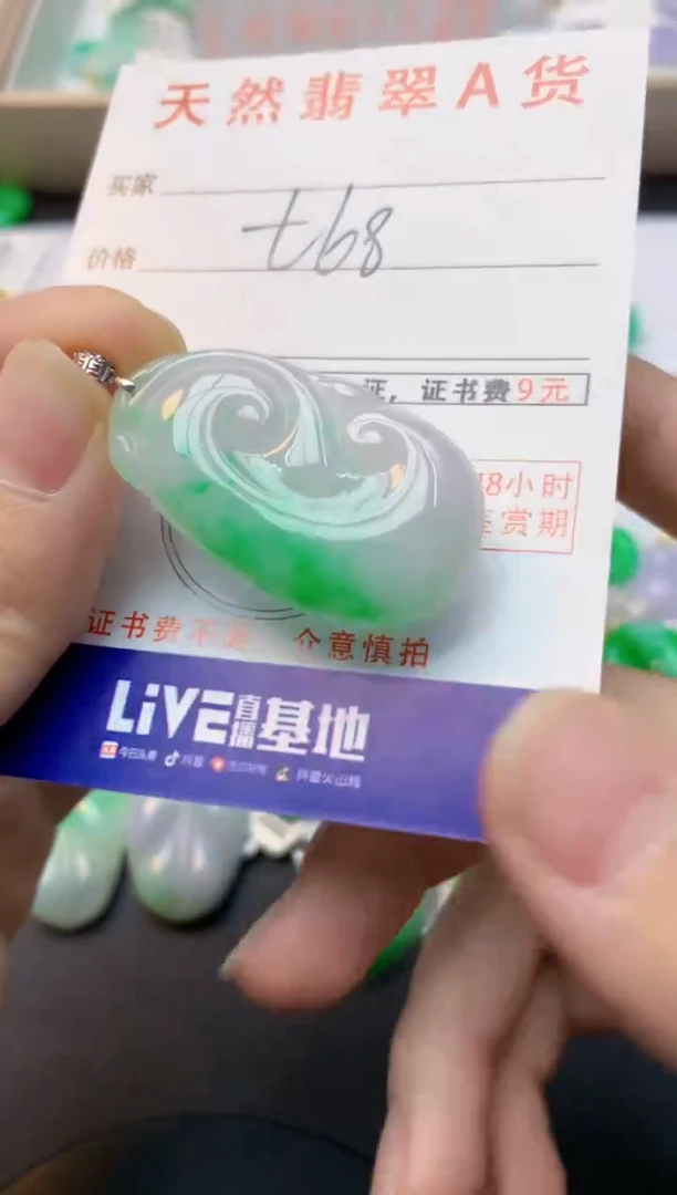 颈饰18K金镶嵌翡翠天然缅甸A货翡翠百元以上9元证书费自理