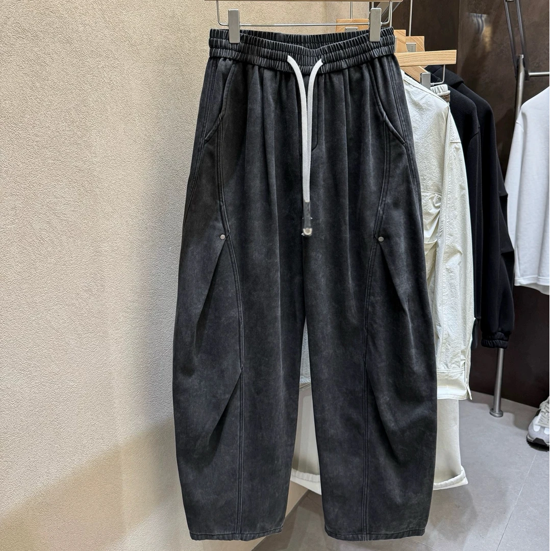 伐木裤！弯刀阔腿裤！抓绒厚实 水洗做旧立裁男士宽松休闲裤