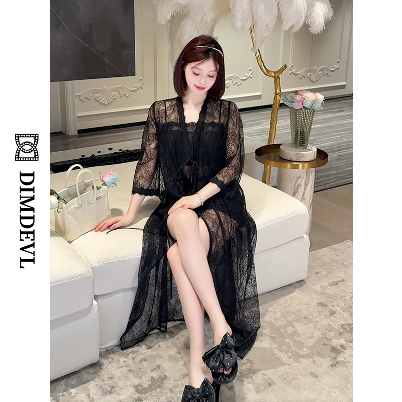 DIMDEVL/汀黛暗夜蕾丝轻奢法式性感气质显瘦睡袍睡衣家居服