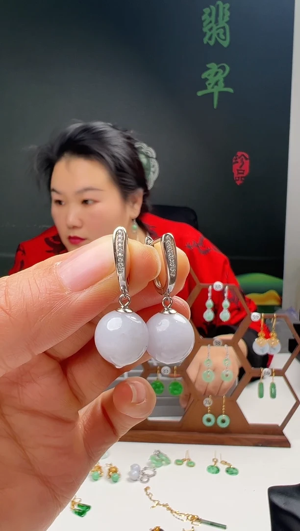 银S925镶嵌翡翠耳饰天**一007