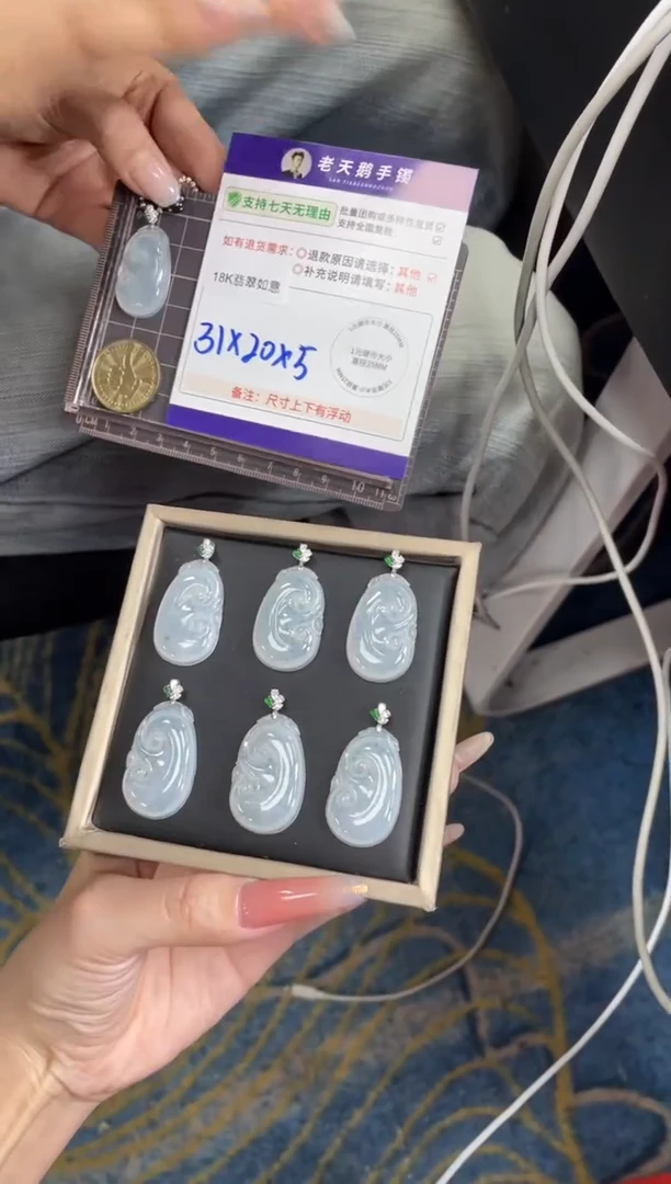 18K金镶嵌挂件翡翠如意FL9/多样性发其一CP配绳