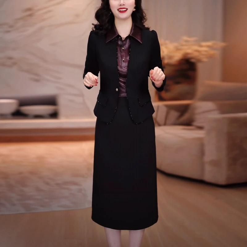 梭织精纺气质轻奢高级感女装2025秋季新款时尚修身显瘦连衣裙套装