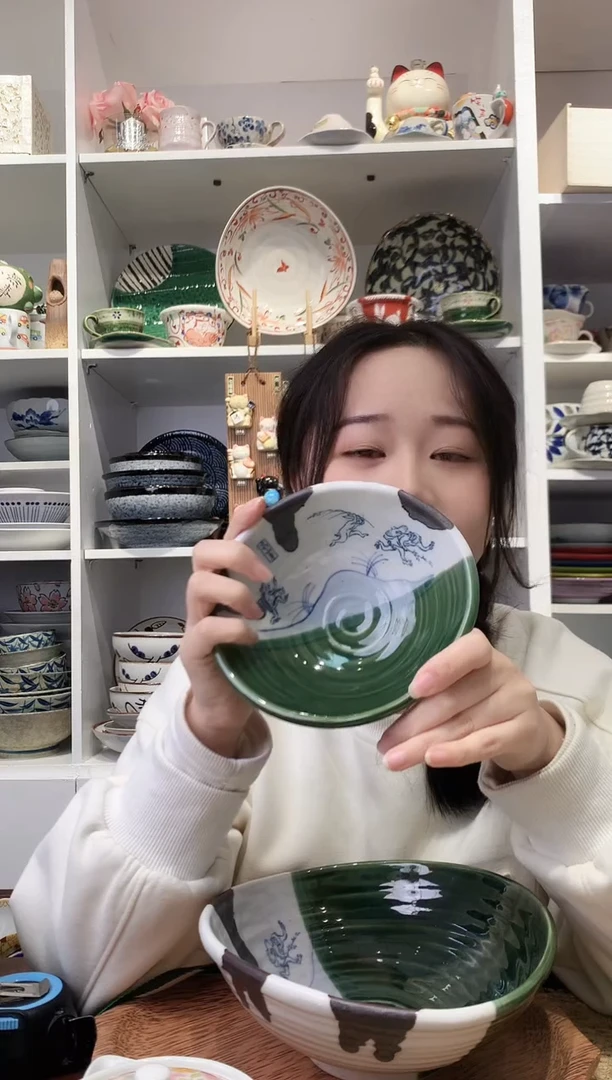 陶瓷【孤品】濑户烧鸟兽戏画织布釉小钵15cm