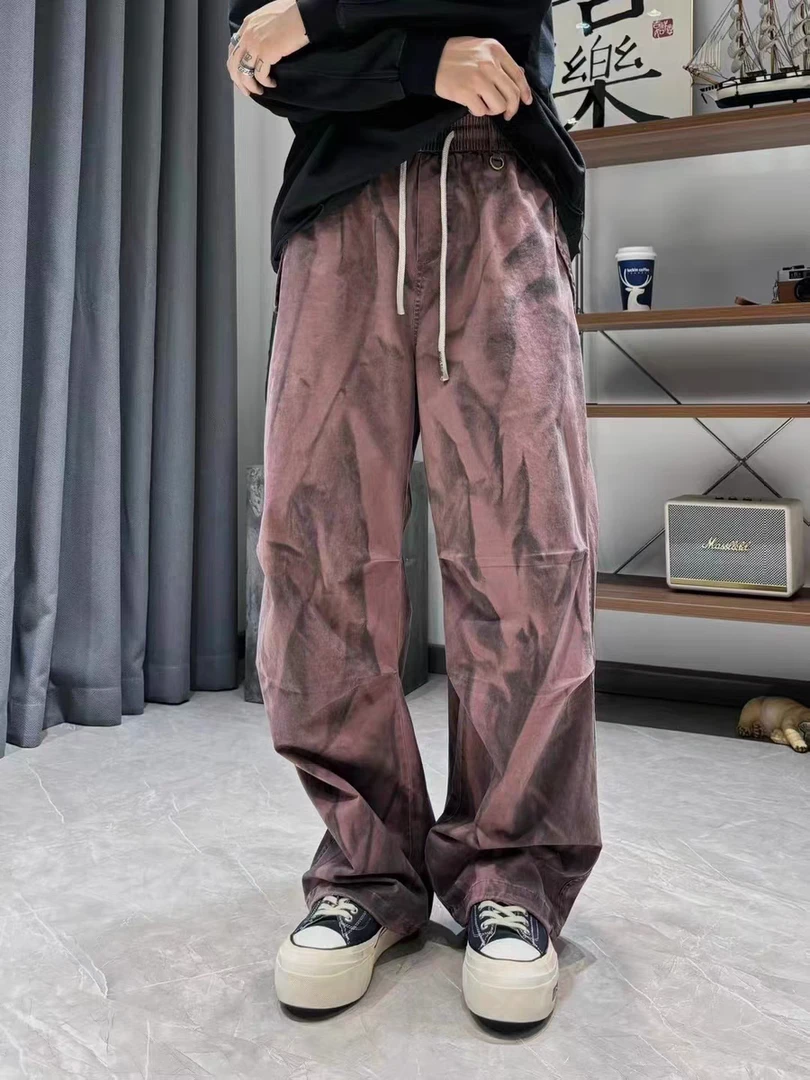 新款小众扎染伞兵裤男士秋季情侣时尚潮牌直筒阔腿百搭长裤2230