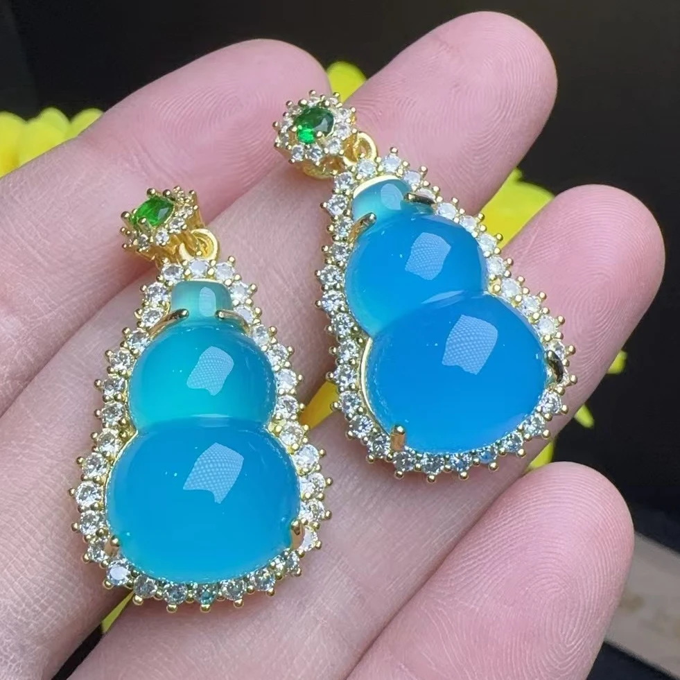 ST7649【福嘟嘟】苍天之瞳蓝葫芦玛瑙吊坠-配绳子-多样性只发一件