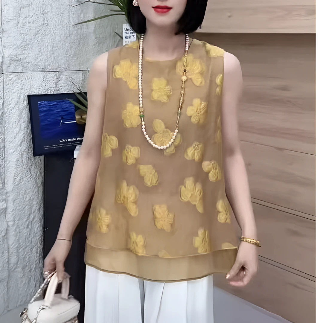 【玲子现货】6027 钩花花朵圆领新中式无袖夏季上衣女