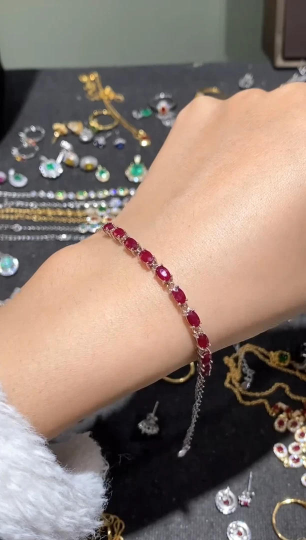 银S925镶嵌手链红宝石手链