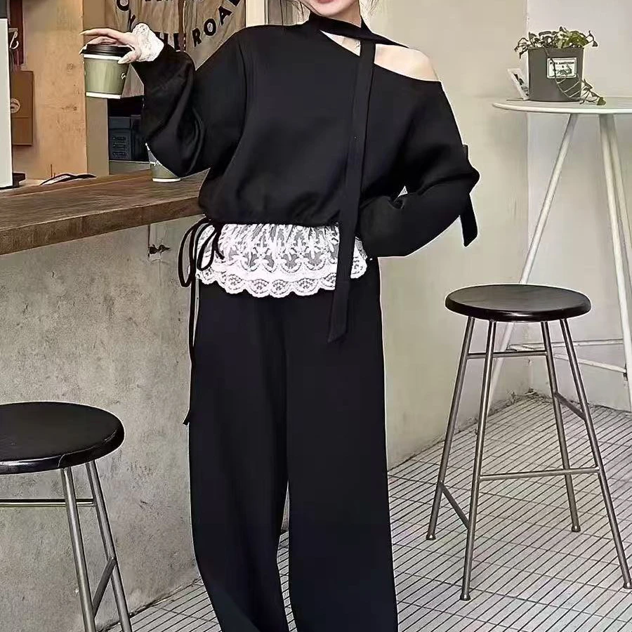 法式卫衣休闲显瘦套装20休闲裤蕾丝卫衣套装印花韩版爆款网红宽松