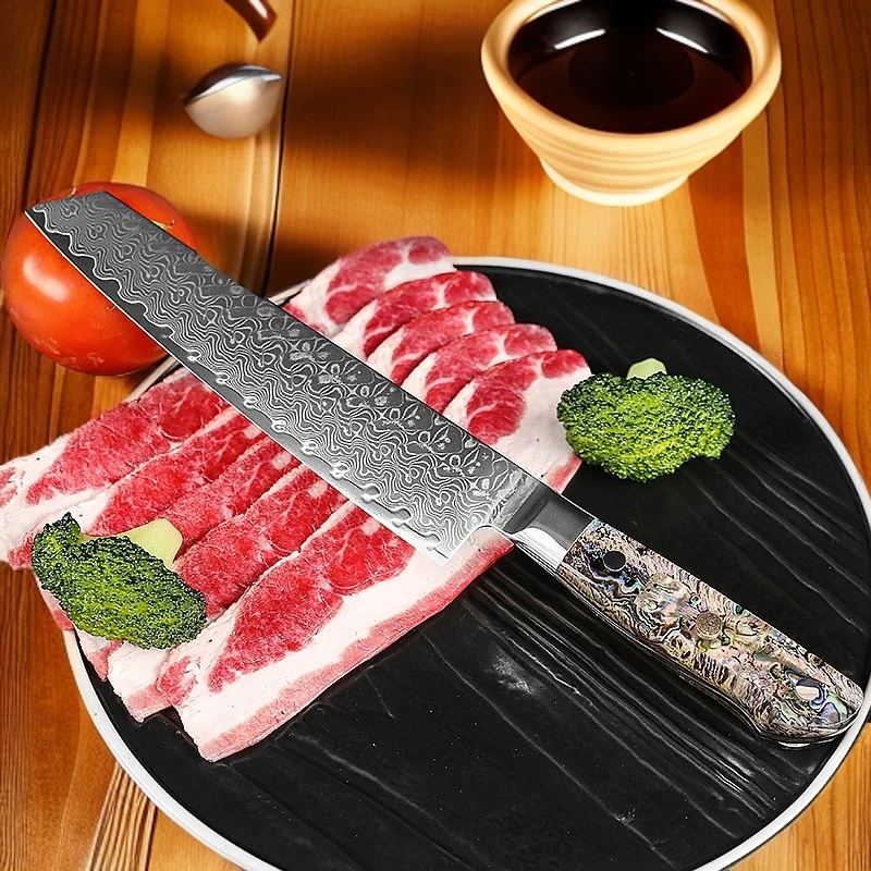 鲍鱼壳切付牛刀大马士革钢寿司鱼生刀家庭厨具刀具主厨刀商用厨师