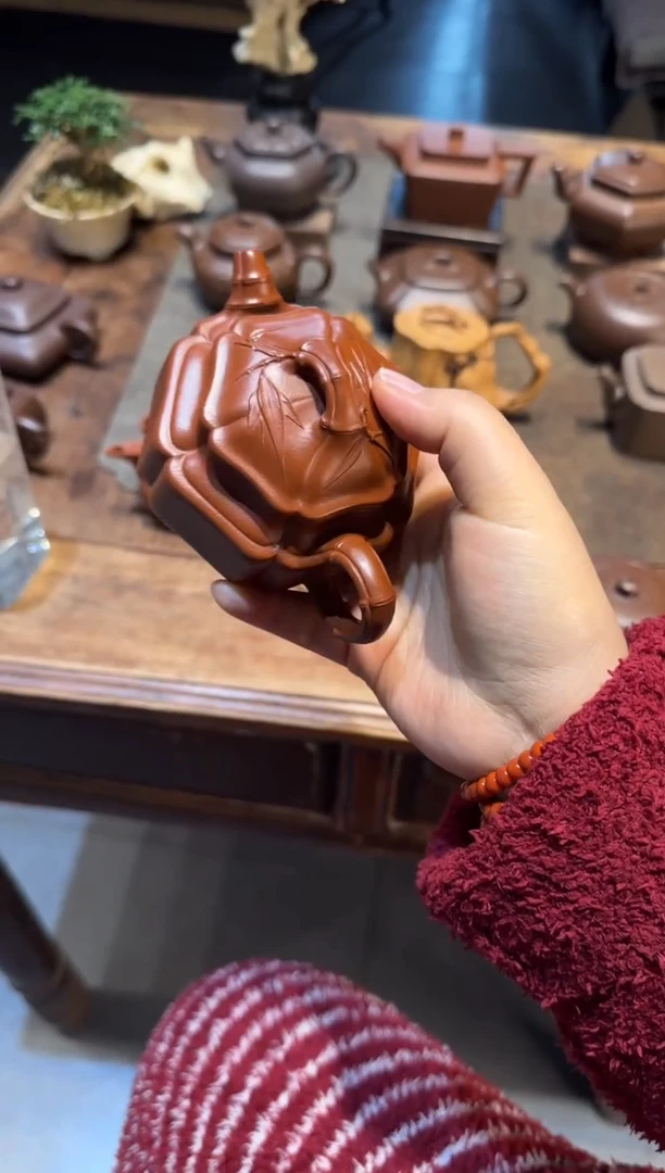 茶壶紫砂昵***置六方海棠双线竹鼓