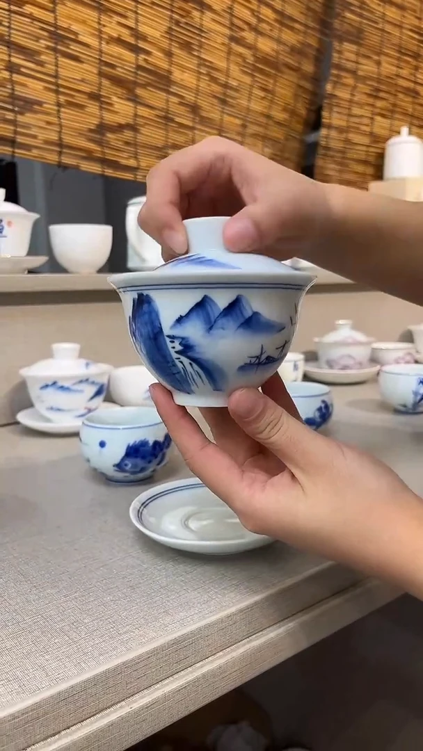 景德镇高温瓷山水三才