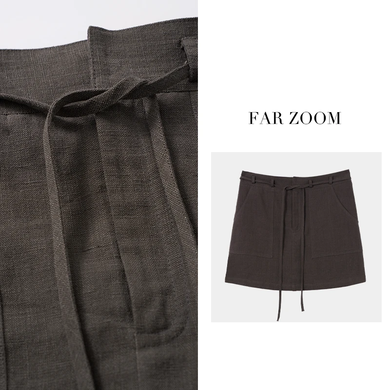 FAR ZOOM 天丝亚麻系带半身裙