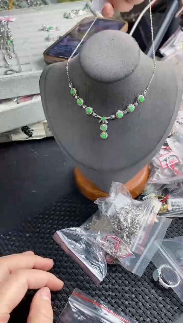 银S925镶嵌戒指翡翠5555---8