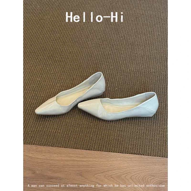 羊皮版~法式简约尖头坡跟浅口单鞋女配裙子通勤气质一脚蹬奶奶鞋