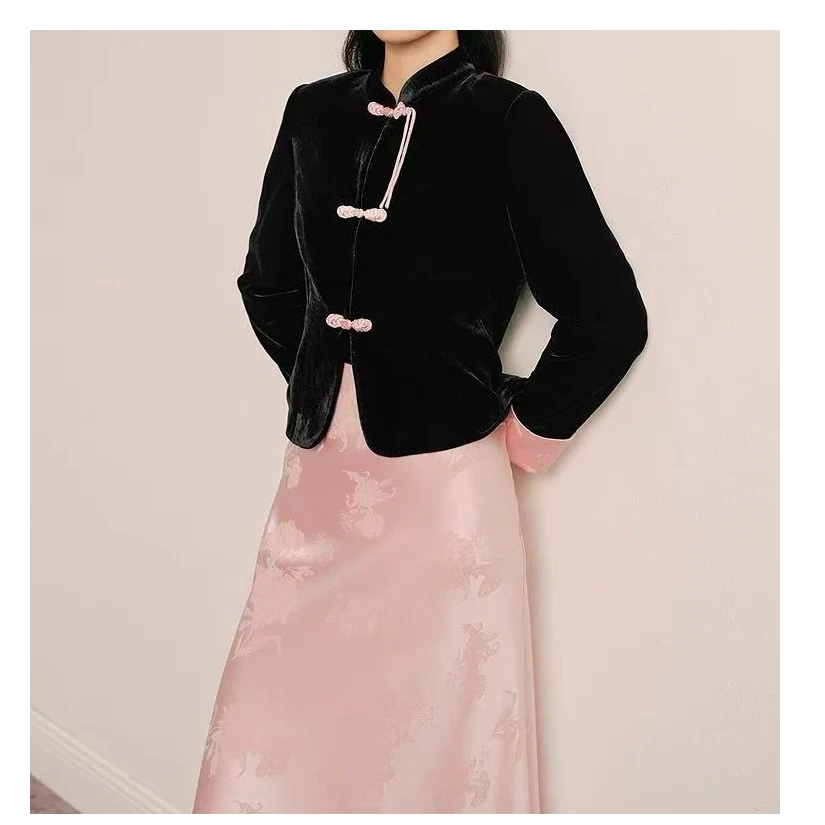 O+2025年新品V领醋酸提花鱼尾下摆两件套连衣裙