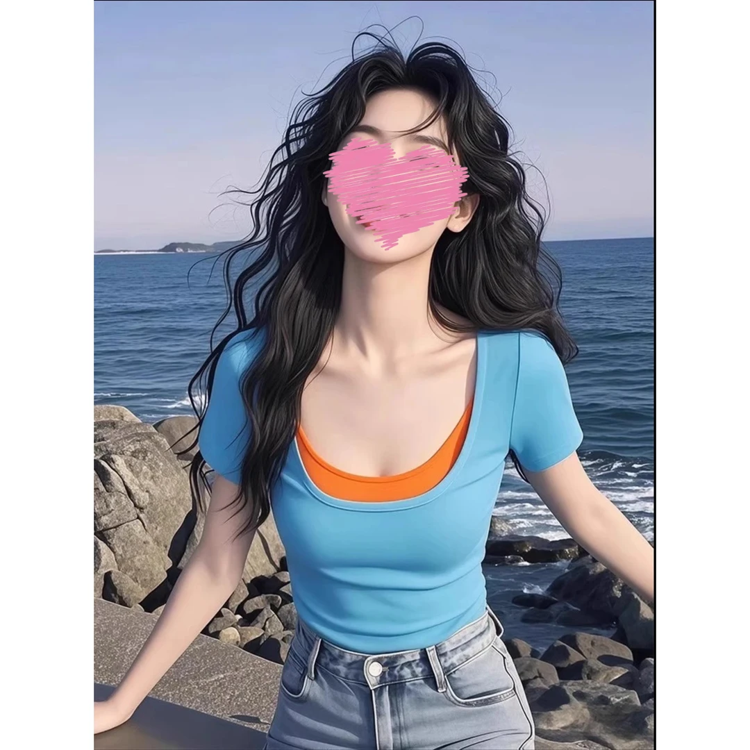 夏季新款百搭潮流打底衫内搭可外穿短袖T恤休闲风假两件小众女装