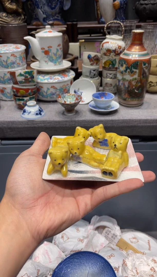 瓷片泰迪熊筷置摆件