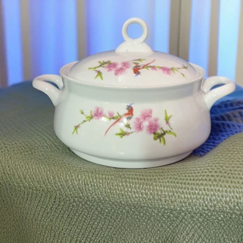 景德镇陶瓷水点桃花10寸宫廷煲