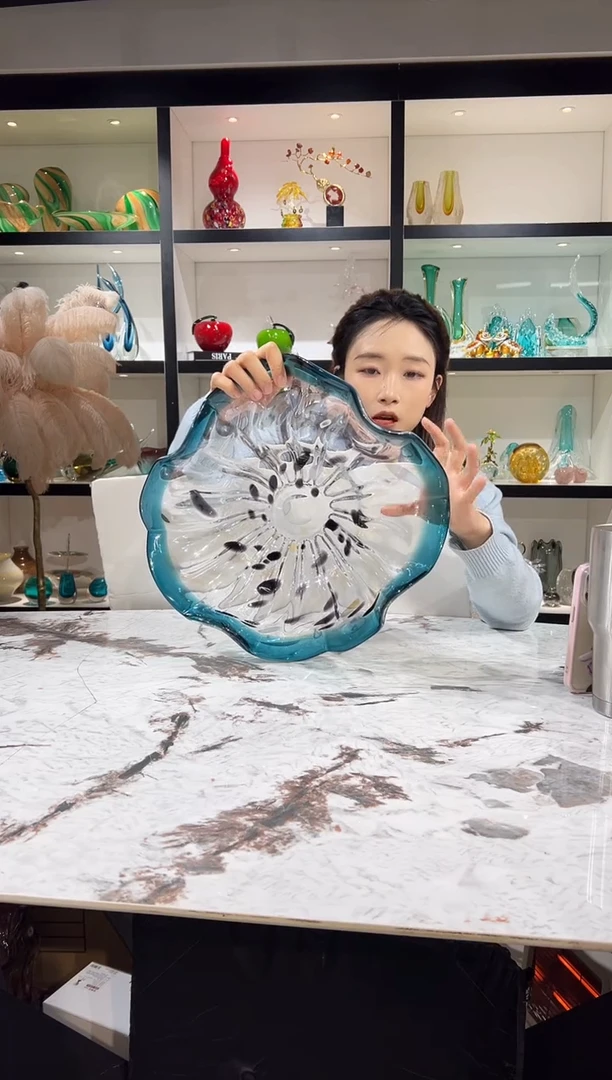 蓝色荷叶果盘 现货