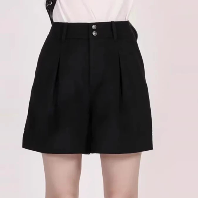 职业阿玛诗官2025春秋新款羊毛呢高腰宽松休闲短裤女显瘦阔腿靴裤