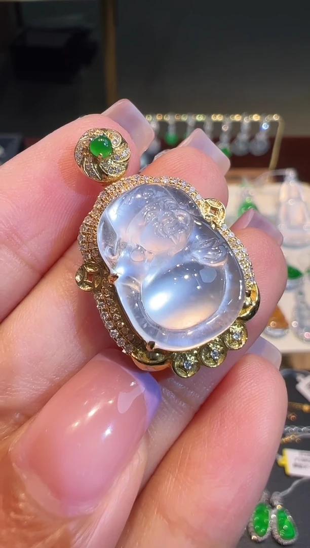 翡翠18K金镶嵌吊坠(不含链)翡翠