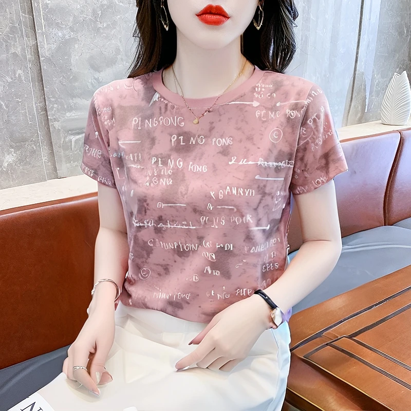 夏装女装2025新款潮流洋气字母印花棉质小众圆领短袖t恤上衣