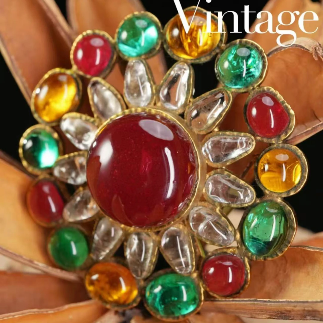 95新 Chanel/香奈儿 柚礼中古/香奈儿多色琉璃圆盘胸针CP403014