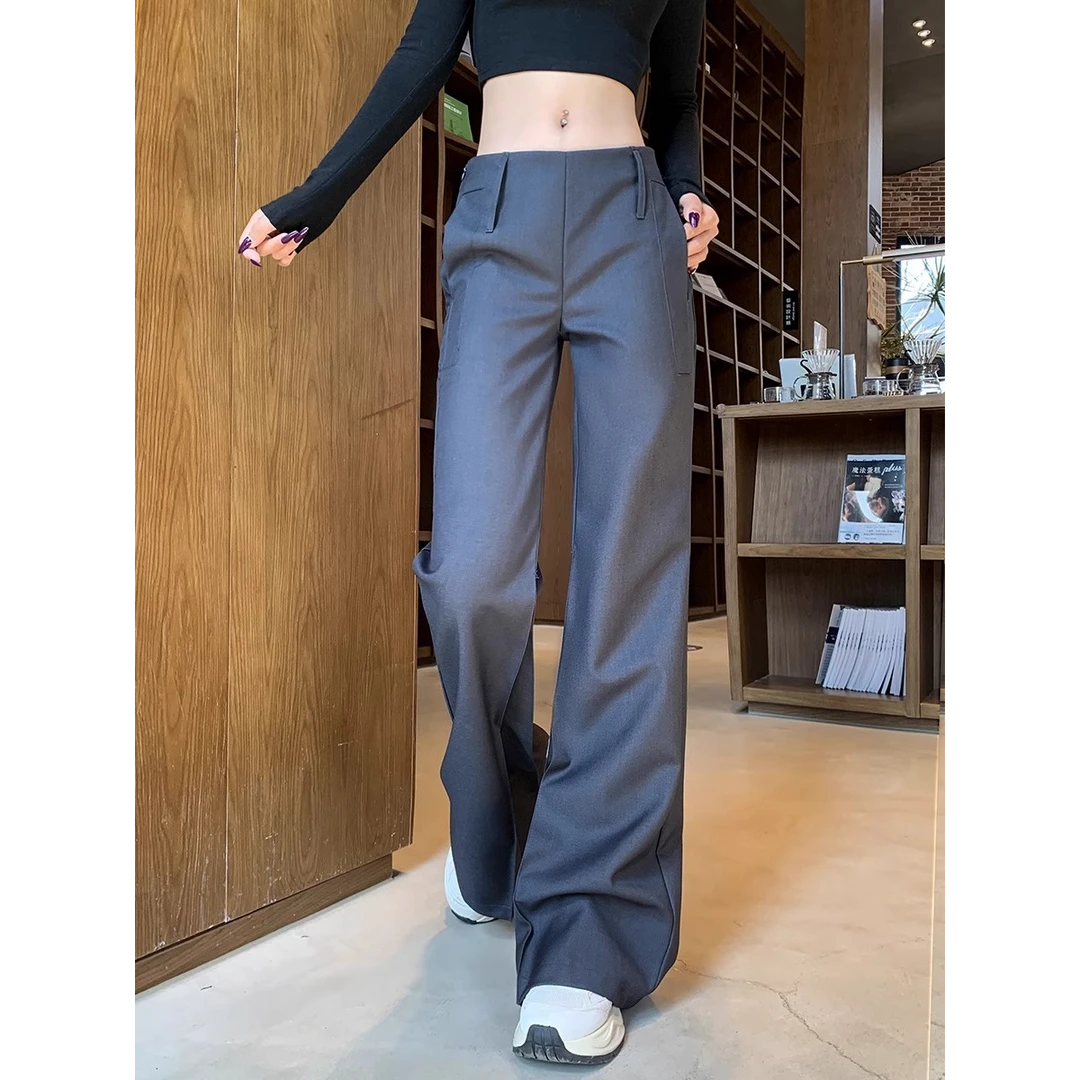 秋冬百搭灰色休闲裤高级感裤子女款2025爆款西装裤显瘦垂感喇叭裤