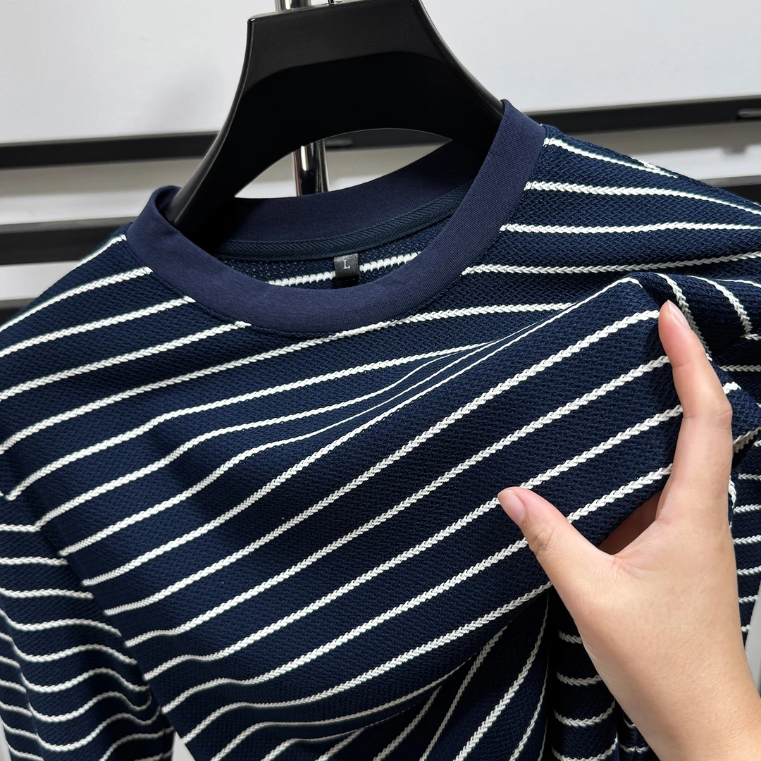 Zero Degree North横条纹圆领长袖T恤男士秋冬季休闲百搭内搭上衣