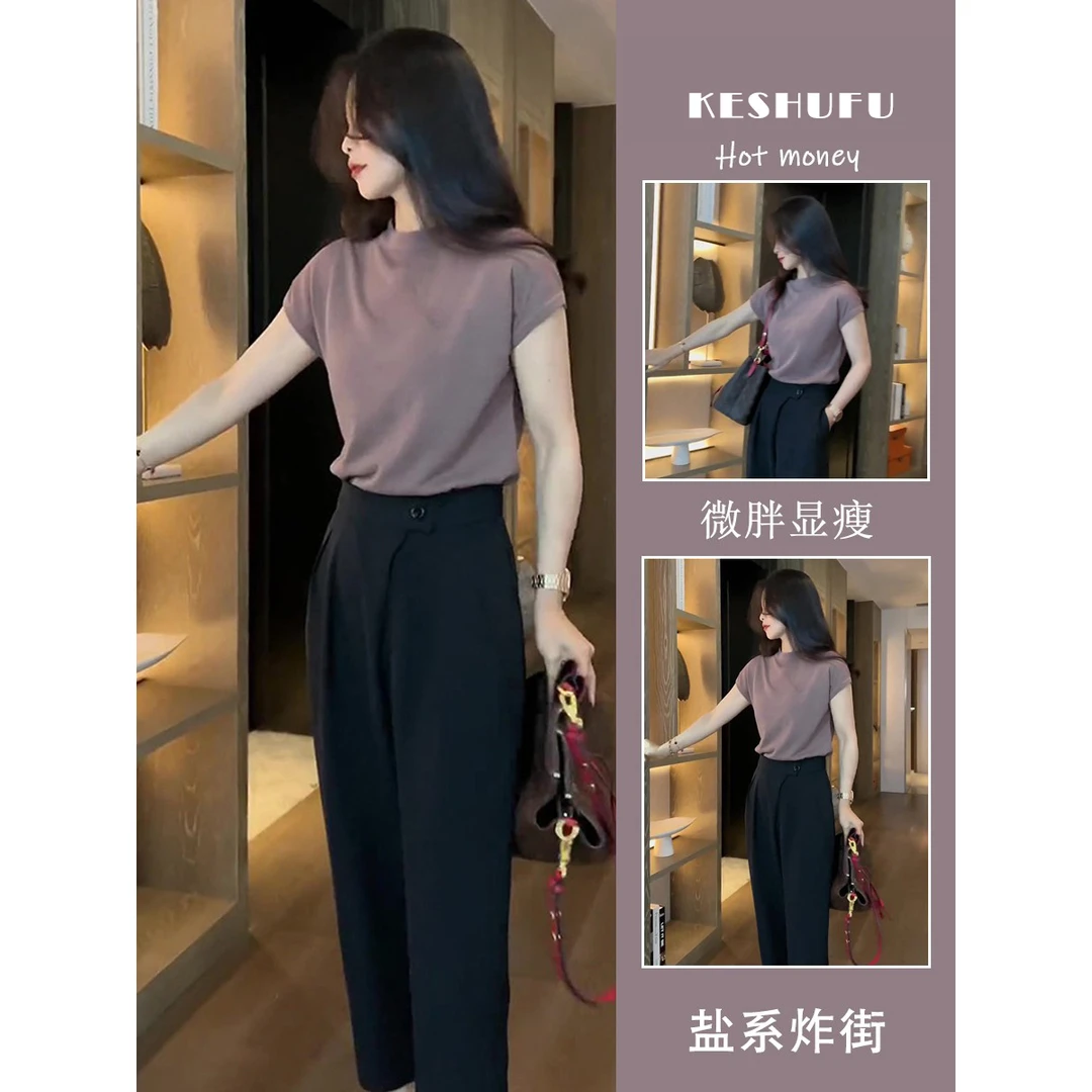 夏装女2024茶系穿搭一整套显瘦多巴胺港风御姐休闲上衣两件套装女