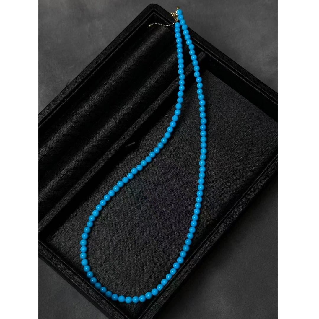 【米迦珠宝】4mm天然美松石18K金镶嵌项链绿松石