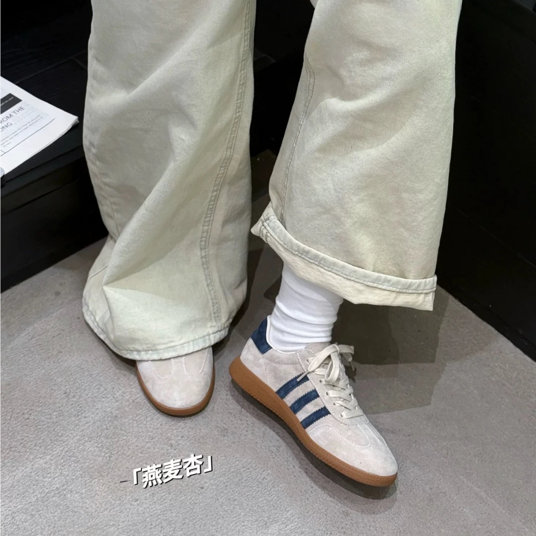 燕麦杏~德训鞋春季磨砂皮平底舒适防滑撞色德训鞋035/A11