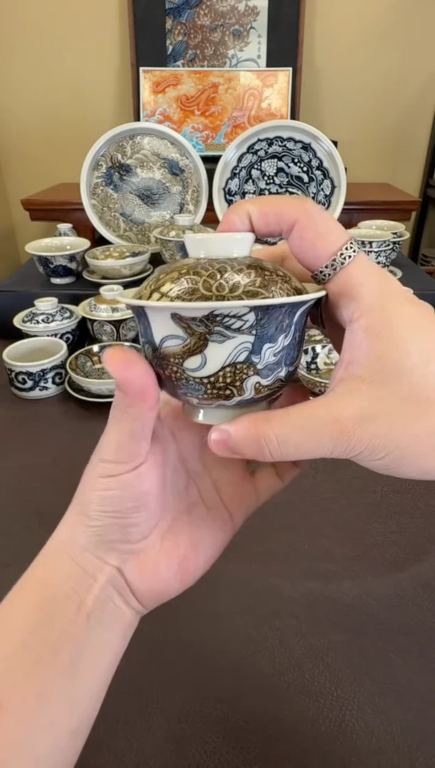 二号釉得鹿梦鱼盖碗