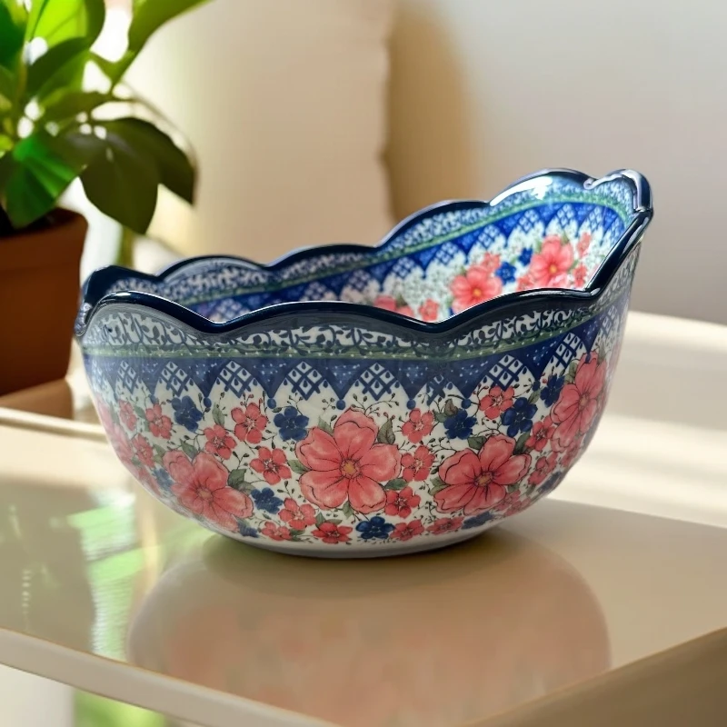 1高温瓷釉下彩樱花凤尾汤碗家用陶瓷手绘大汤碗
