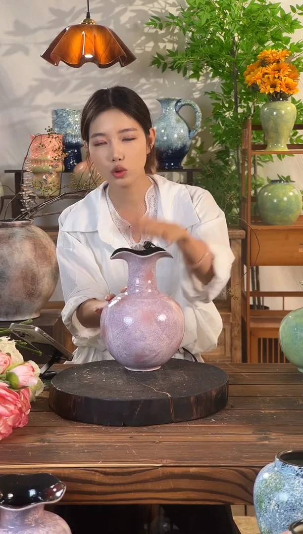 [紫气东来-大肚花瓣口瓶】桌面落地陶瓷花瓶干花鲜花客厅插花摆件