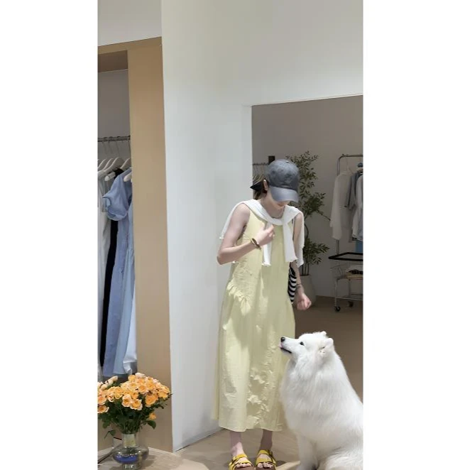 【海盐胶片】夏季新款时尚休闲气质百搭宽松无袖连衣裙