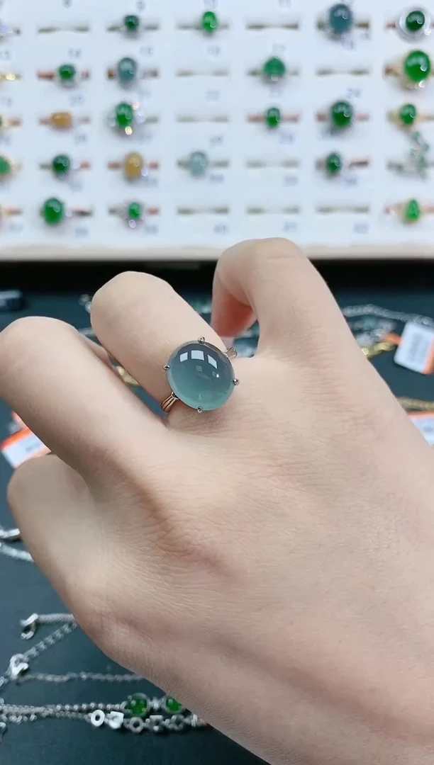 翡翠戒指银S925镶嵌天然翡翠