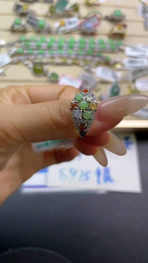 银S925镶嵌戒指翡翠翡翠 蛋面 银S925镶嵌